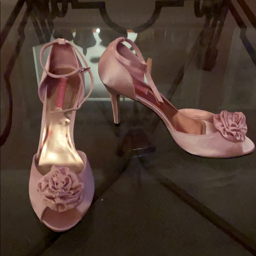 Bordello pink satin pumps